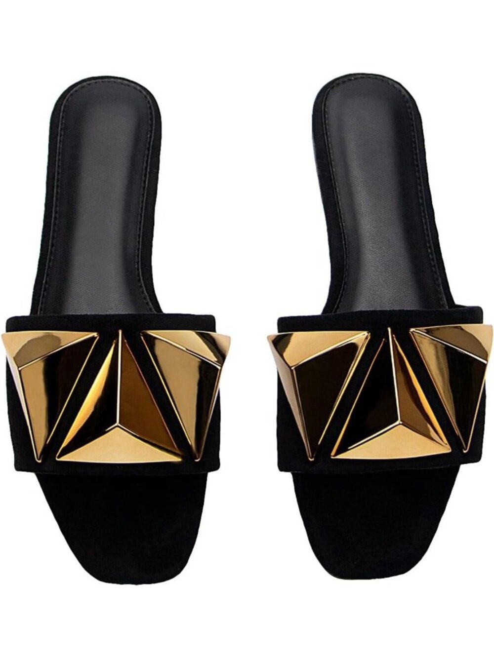 Chic Studded Gold Flat Sandals for Women - Dressy Slip-On Slides Shoes